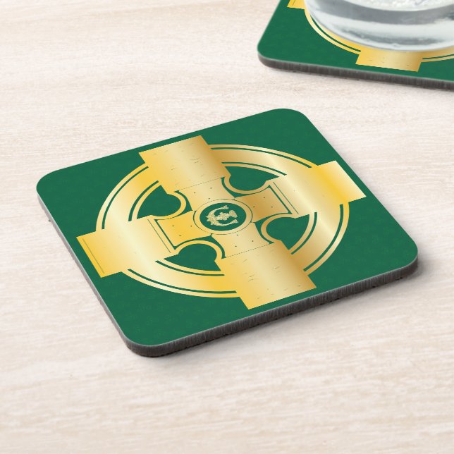 Celtic Cross Celtic Knot Letter E Monogram Getränkeuntersetzer (Linke Seite)