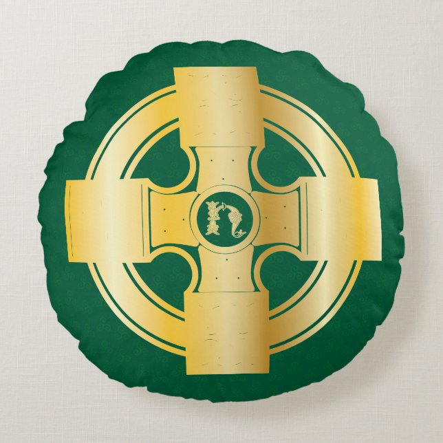 Celtic Cross Celtic Knot Letter H Monogram Rundes Kissen (Vorderseite)
