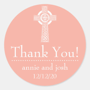 Celtic Cross Danke Labels (Peach / White) Runder Aufkleber
