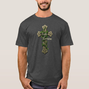 Celtic Cross Faith & Fortune Kleeblatt Design T-Shirt