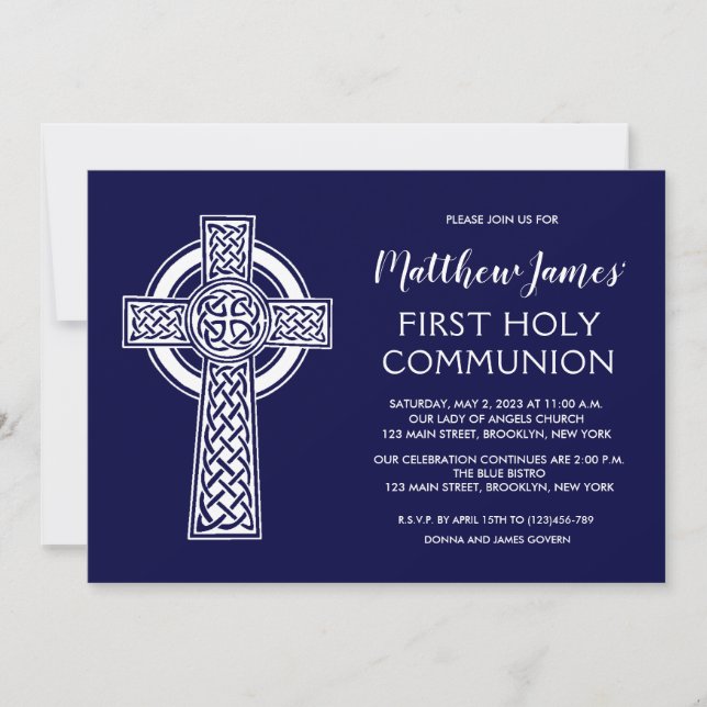 Celtic Cross First Communitation Einladung für Jun (Vorderseite)