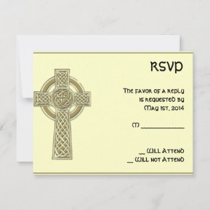 Celtic Cross Gold und Mythic Ivory Response Card RSVP Karte