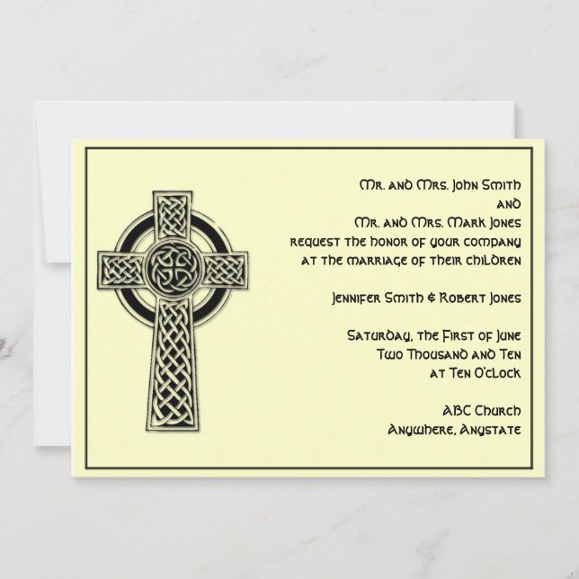 Celtic Cross in Black Ivory Hochzeit Einladung (Vorderseite)