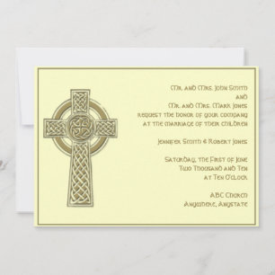 Celtic Cross in Gold Ivory Hochzeit Einladung