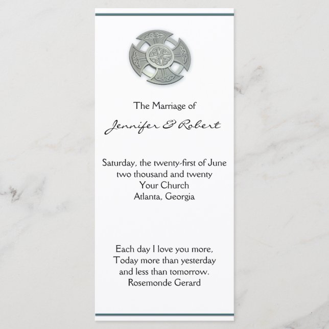 Celtic Cross in Silver and White Wedding Programm (Vorderseite)