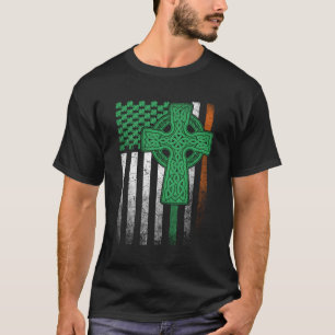 Celtic Cross Irish American Flag St Patrick's Day T-Shirt