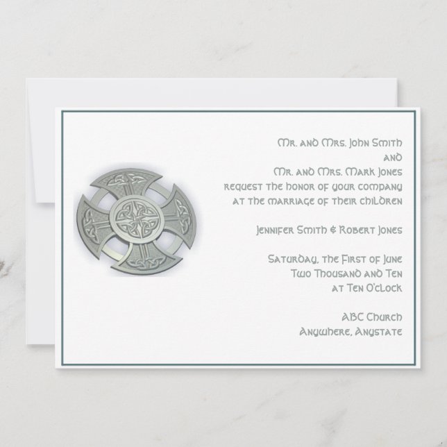 Celtic Cross Silver White Wedding Einladung (Vorderseite)