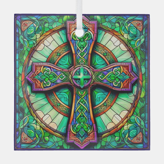 Celtic Cross Style Suncatcher gestaltetes Glas Des Ornament Aus Glas (Vorderseite)