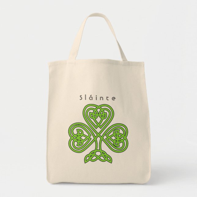 Celtic Design Kleeblatt St. Patrick's Day Slainte Tragetasche (Vorne)