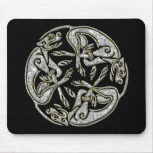 Celtic dogs traditional ornament gold and silver mousepad