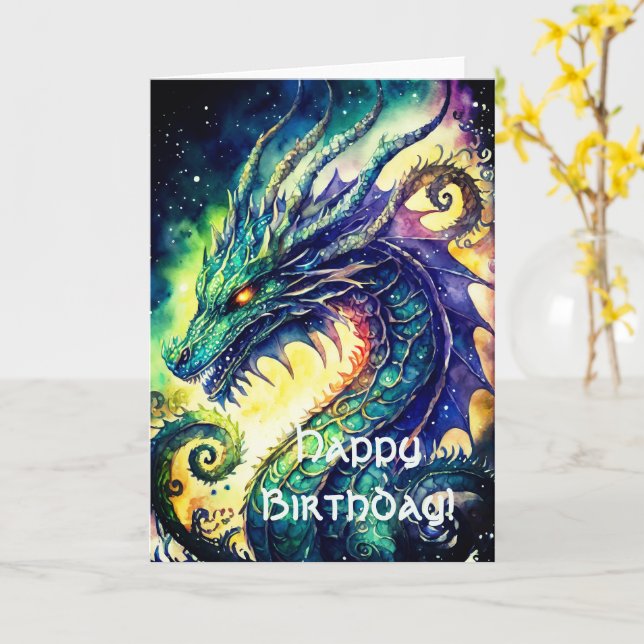 Celtic Dragon Birthday Grußkarte Karte (Gelbe Blume)