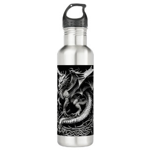 Celtic Dragon Elegante: Schwarz & Grau Abstrakte T Edelstahlflasche