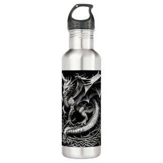 Celtic Dragon Elegante: Schwarz & Grau Abstrakte T Edelstahlflasche