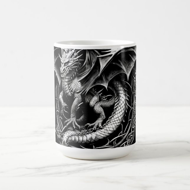 Celtic Dragon Elegante: Schwarz & Grau Abstrakte T Kaffeetasse (Mittel)