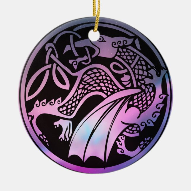 Celtic Dragon Round Keramikornament (Vorne)