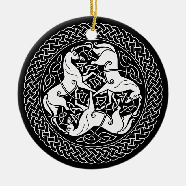 Celtic Epona Knoten mit Pferden Keramik Ornament (Vorne)