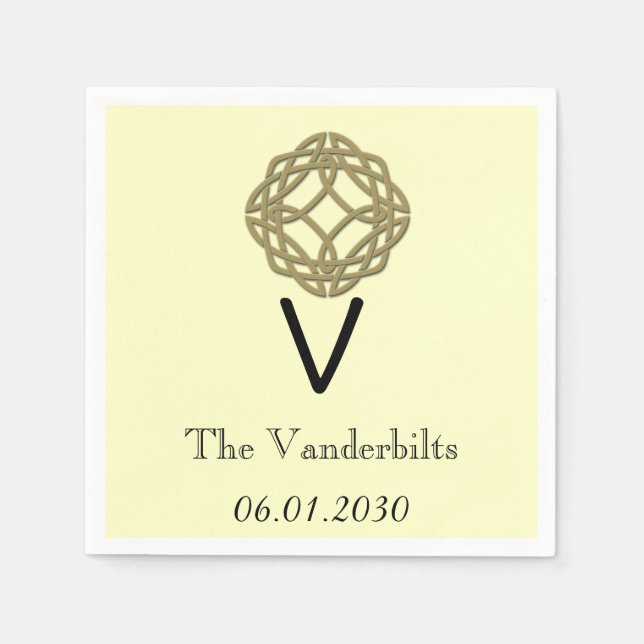 Celtic Eternity Knot Gold Ivory Monogram Wedding Serviette (Vorderseite)