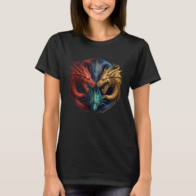 Celtic Fantasy Rainbow Dragons T-Shirt (Vorderseite)