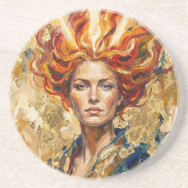 Celtic Fire Goddess Brigid Gold Leaf Fantasy Art Getränkeuntersetzer