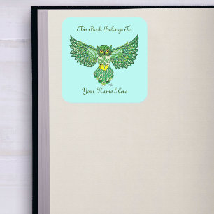 Celtic Flight Owl Green Buchzeichen Quadratischer Aufkleber