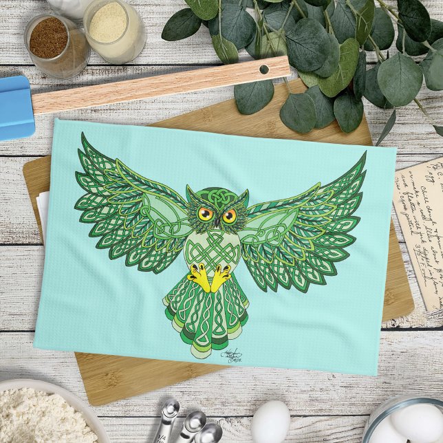 Celtic Flight Owl Green Geschirrtuch (Von Creator hochgeladen)