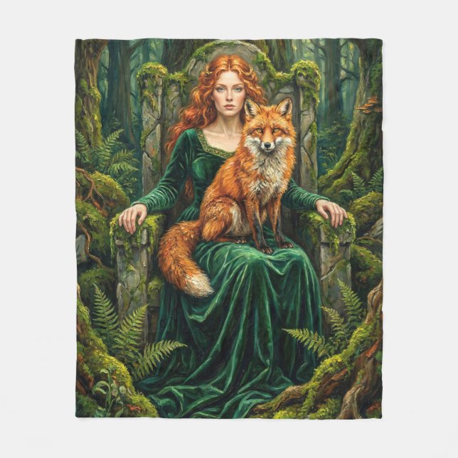 Celtic Forest Queen Red Fox Witch Fantasy Art ( Fleecedecke (Vorderseite)