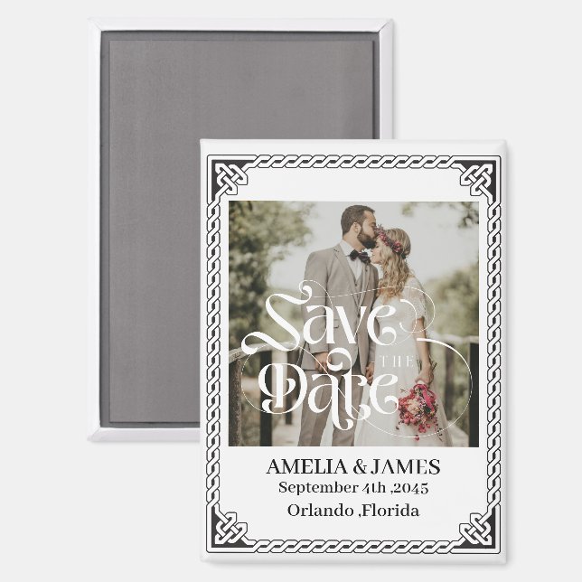 Celtic Frame Wedding Save the Date Magnet (Vorderseite/Rückseite)