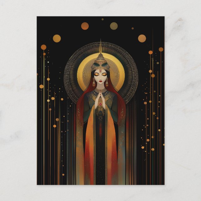 Celtic Goddess Brigid Rainbow Gold Schwarze Kunst Postkarte (Vorderseite)