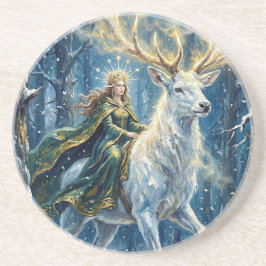 Celtic Goddess & Glowing White Stag Getränkeuntersetzer