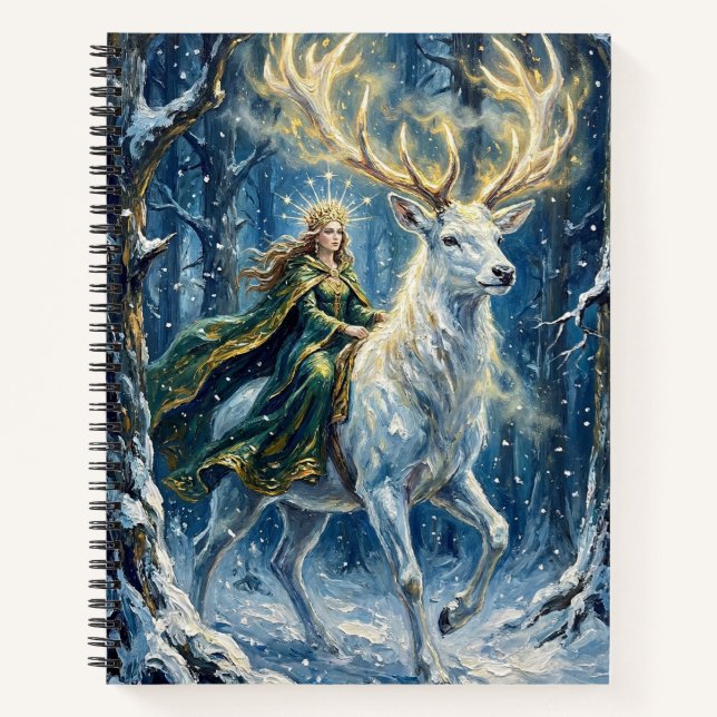 Celtic Goddess & Glowing White Stag Notizbuch (Vorderseite)