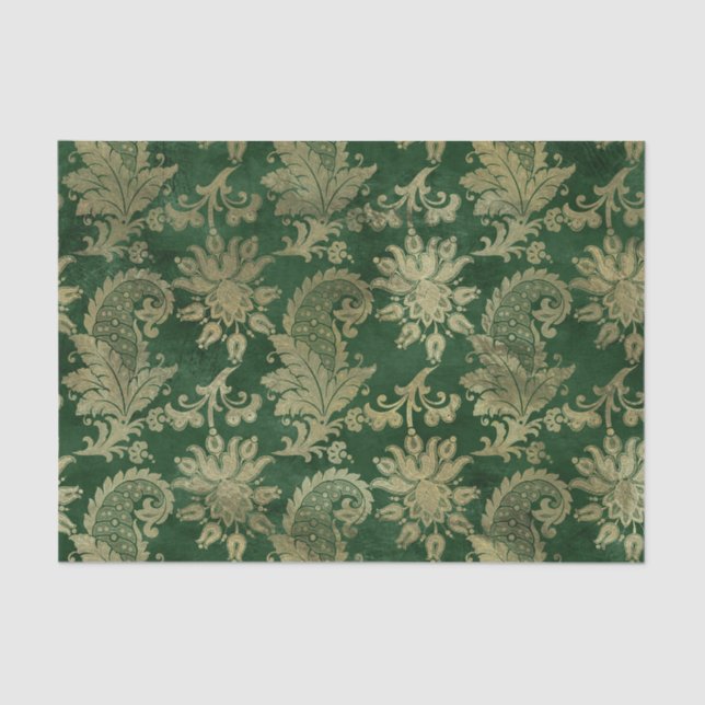 Celtic Green Gold Paisley Floral Pattern Seidenpapier (Vorderseite)