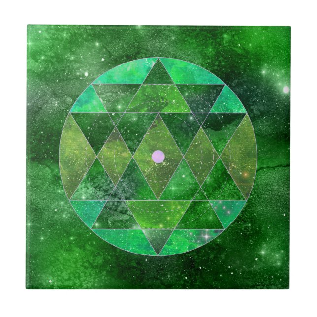 Celtic Green Mandala Galaxy Boho Sacred Geometry Fliese (Vorderseite)