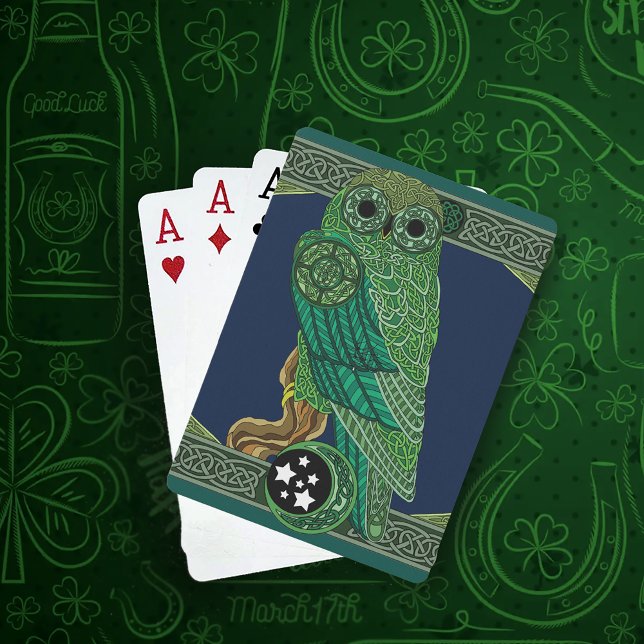 Celtic Green Owl Spielkarten (Von Creator hochgeladen)