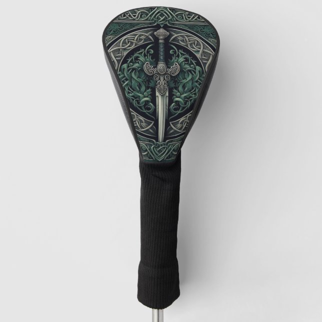 Celtic Green und Silver Sword Golf Headcover (Vorderseite)