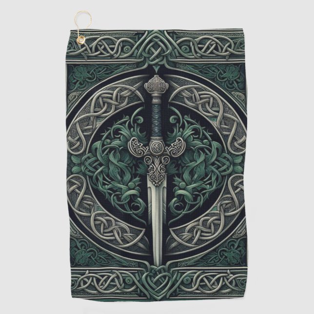 Celtic Green und Silver Sword Golfhandtuch (Vorderseite)
