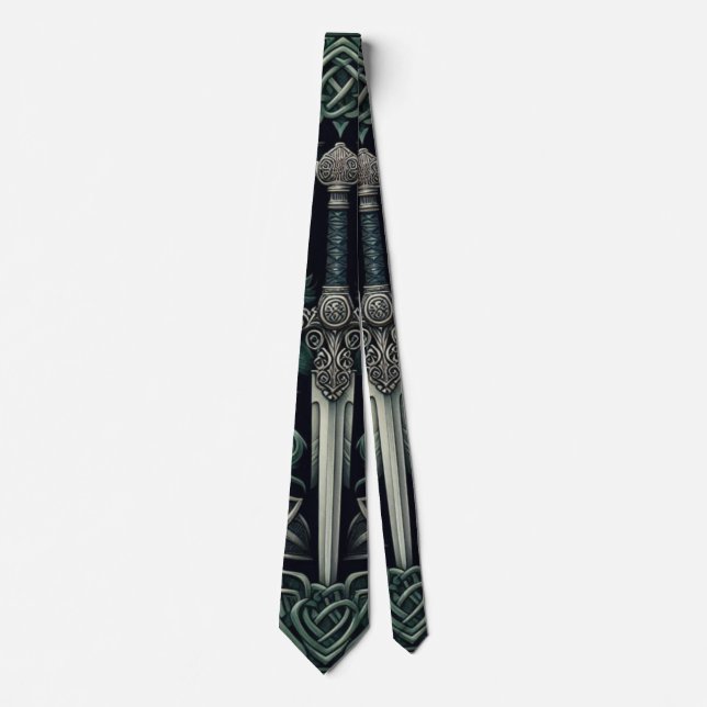 Celtic Green und Silver Sword Krawatte (Vorderseite)