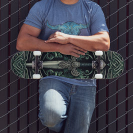 Celtic Green und Silver Sword Skateboard