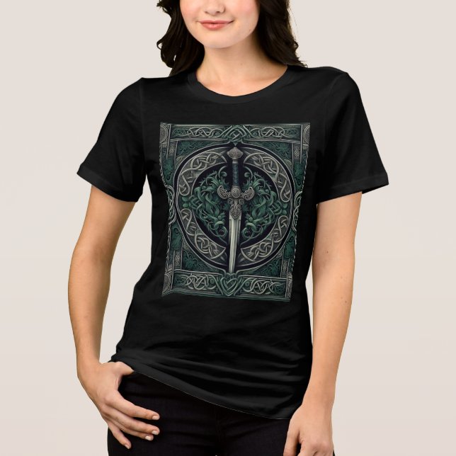 Celtic Green und Silver Sword Tri-Blend Shirt (Vorderseite)