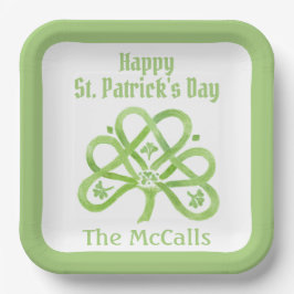 Celtic Green Watercolor Shamrock NAME St Patricks Pappteller