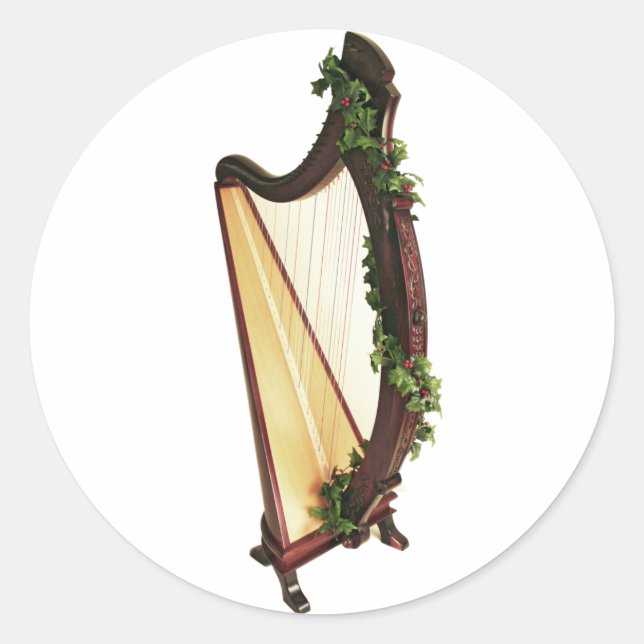 Celtic Harp Christmas Runder Aufkleber (Vorderseite)