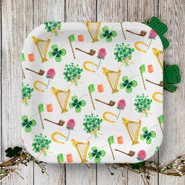 Celtic Harp St. Patrick's Day Pattern Pappteller