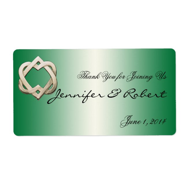 Celtic Hearts on Green Gradient Water Flasche Labe (Vorne)