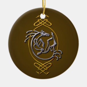 Celtic Horse Knüpfarbeit - Silver & Gold Keramik Ornament