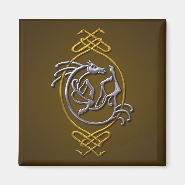Celtic Horse Knüpfarbeit - Silver & Gold Magnet (Vorne)