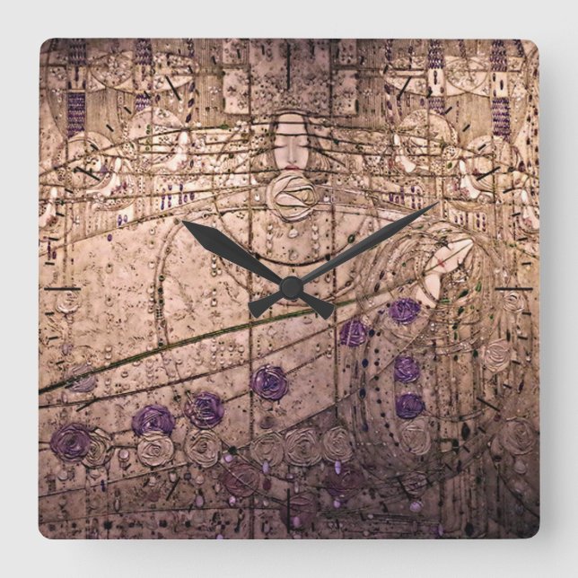 Celtic Inspiriert Art Nouveau Time Quadratische Wanduhr (Vorderseite)