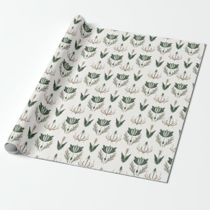Celtic Irish Floral Botanic Green Beige Geschenkpapier