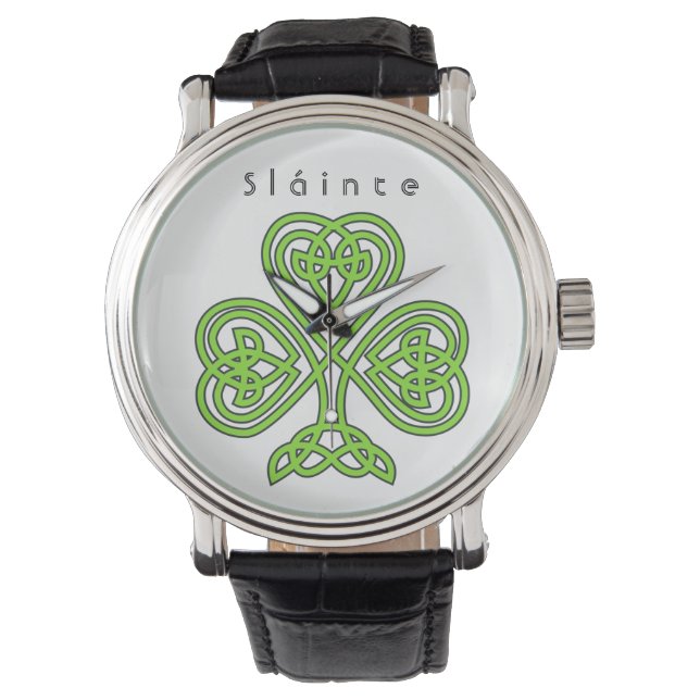 Celtic Kleeblatt St. Patrick's Day Slainte Armbanduhr (Vorderseite)