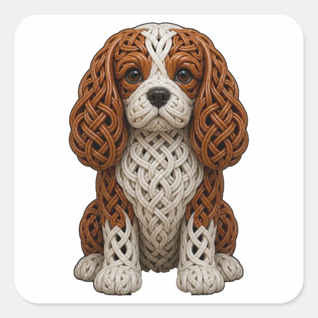 Celtic Knot Blenheim Cavapoo Quadratischer Aufkleber (Vorderseite)