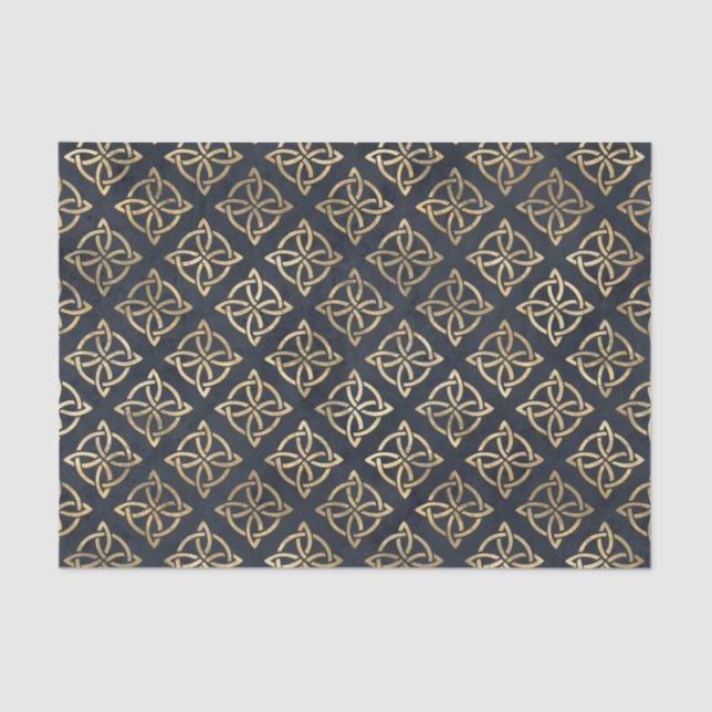 Celtic Knot Blue Gold Irish Pattern Seidenpapier (Vorderseite)