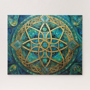 Celtic Knot Blue Green Gold Knüpfarbeit Puzzle